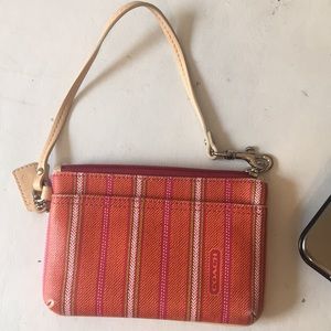 COACH Orange Stripe Wristlet